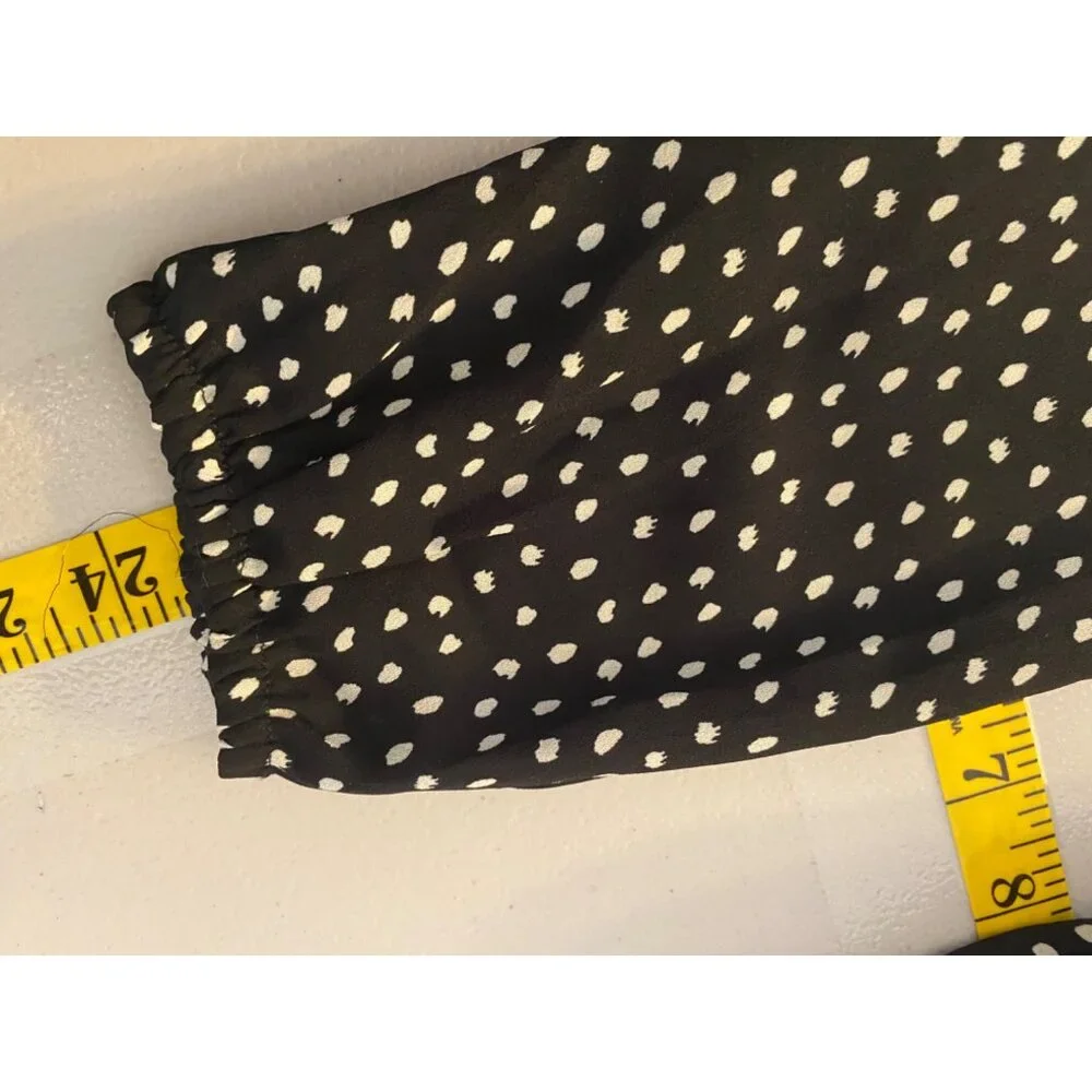 Abercrombie & Fitch Dress Black & White Polka Dot Long Sleeves Side Waist Tie XS - Picture 11 of 11